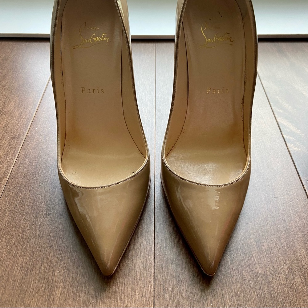 Christian Louboutin Pigalle Follies 100 Patent Leather Nude Pump size 38 / 8 US
